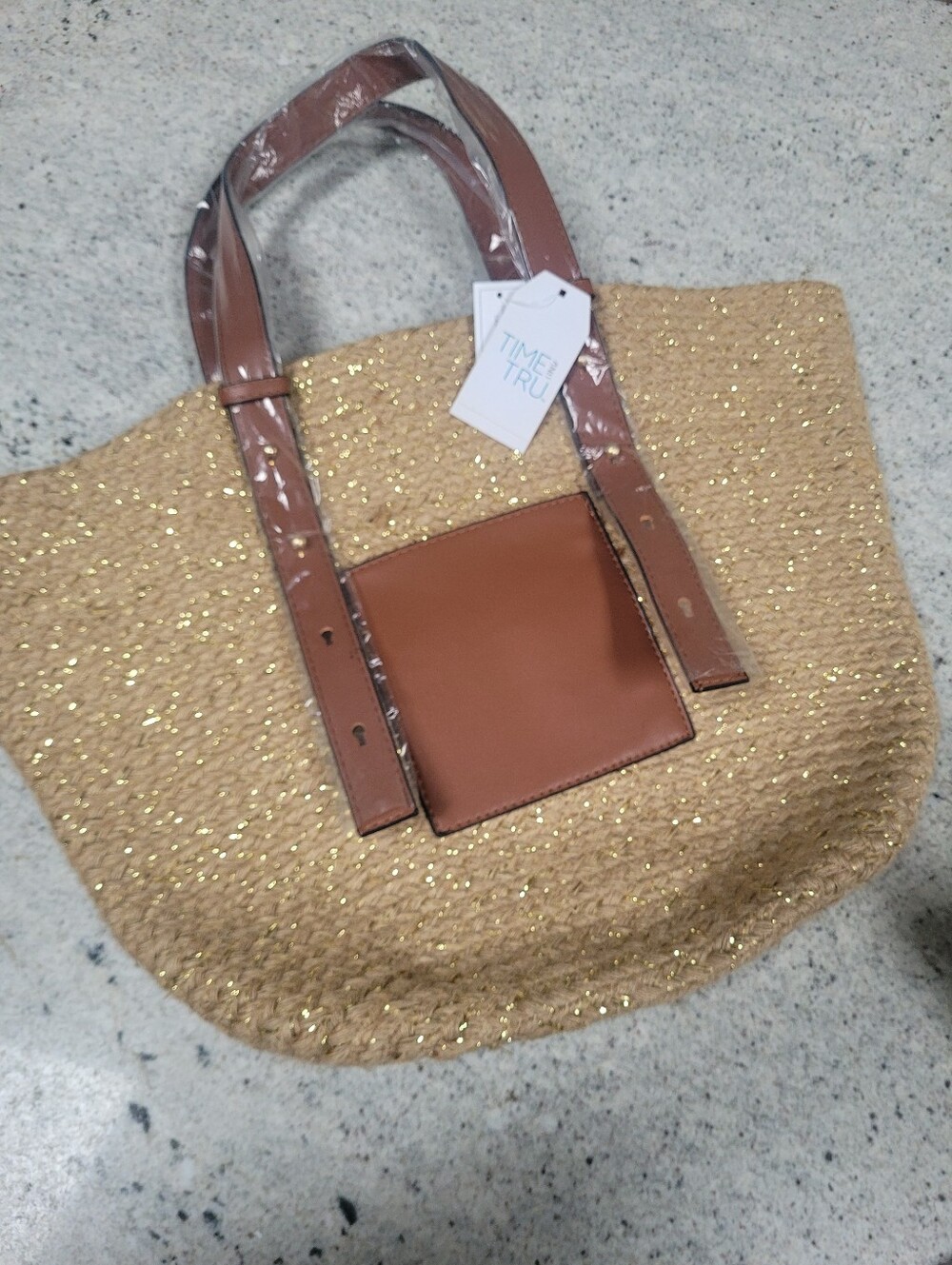 Jute Straw Tote Tan Brown Gold New Beach Adjustable Straps Shoulder Bag